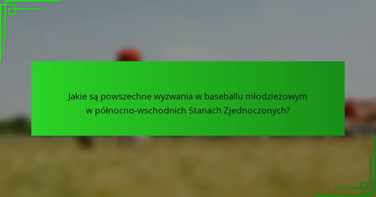 Jakie są powszechne wyzwania w baseballu młodzieżowym w północno-wschodnich Stanach Zjednoczonych?